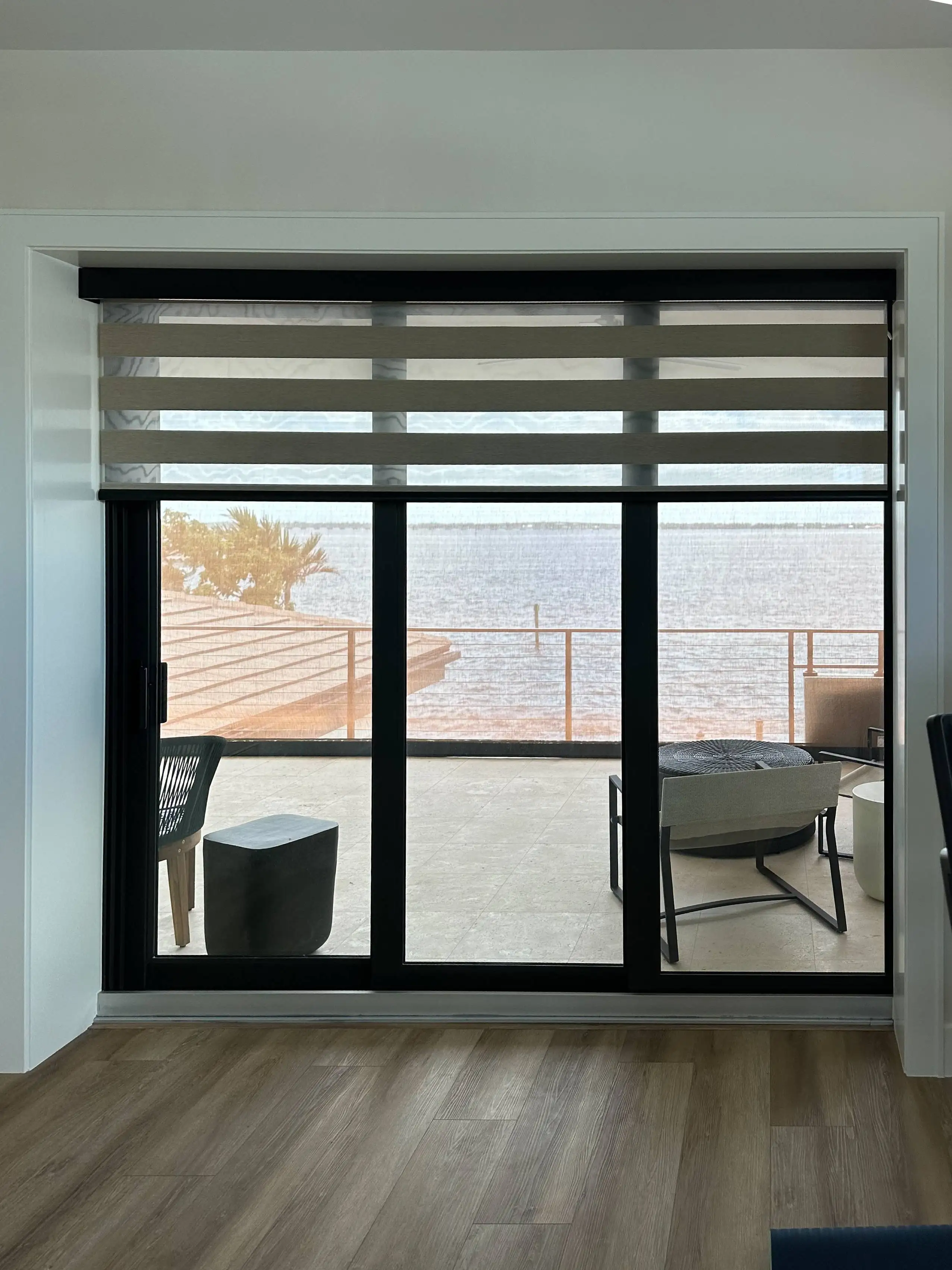 Zebra Shades for sliding doors in living room in fort myers beach