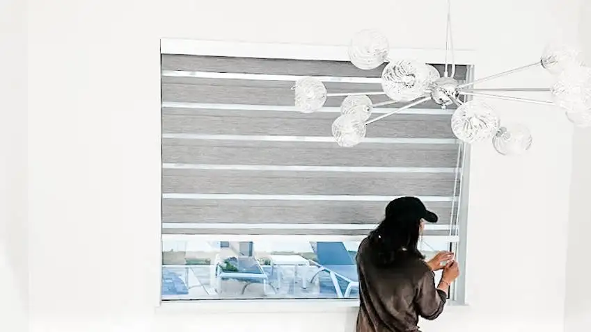 Zebra Shades for small window blind in living room in Naples