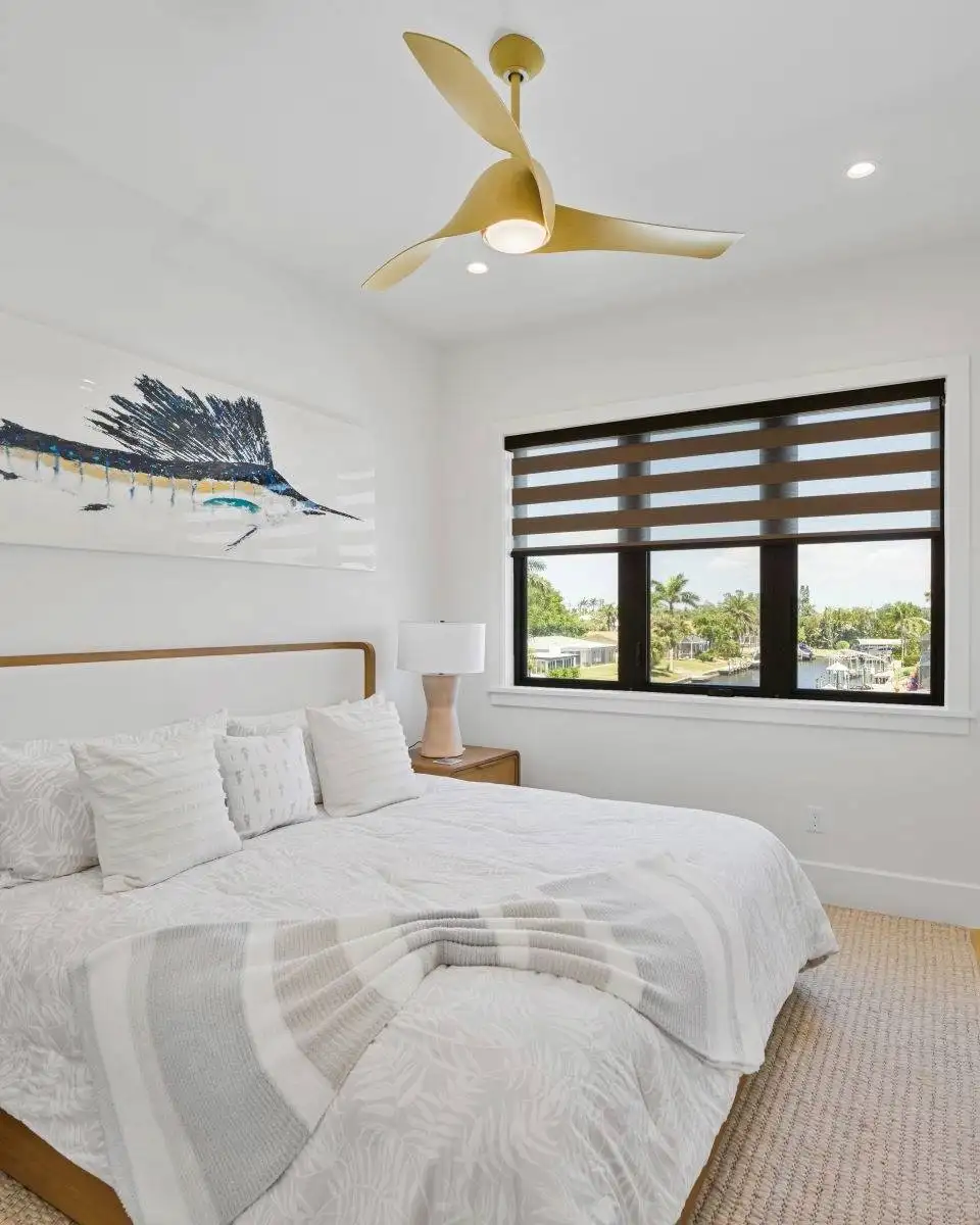 Automatic Zebra Shades for Master Bedroom open - EV Blinds Window Treatment Store 