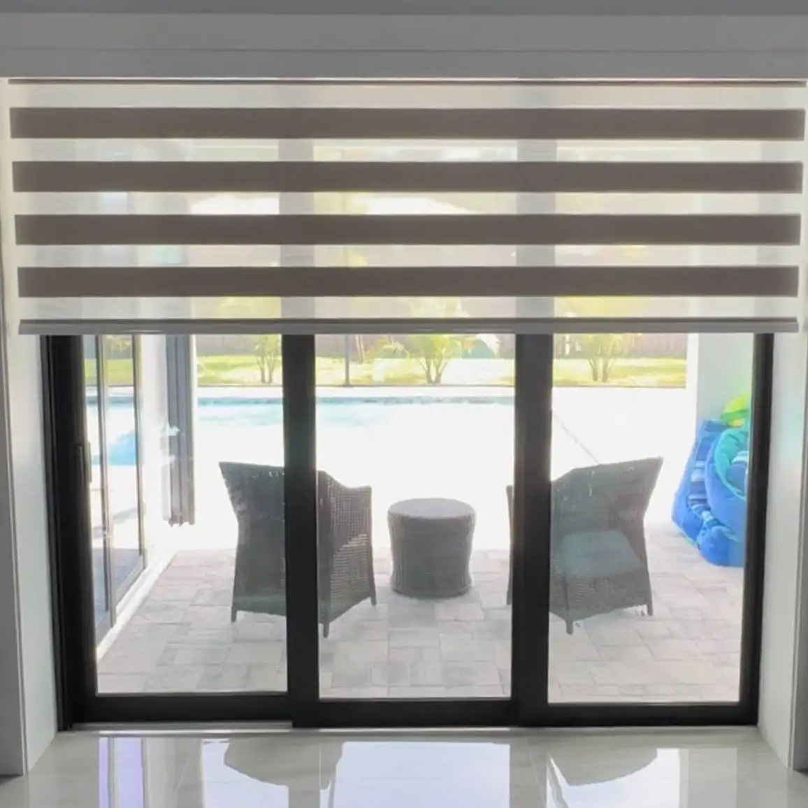 Zebra Shades for Sliding Door in living room in North Fort Myers