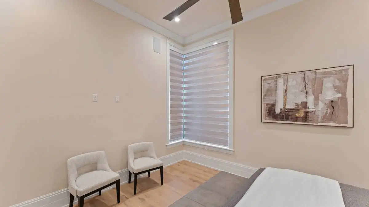 Zero Corner Bedroom Full Close by EV Blinds custom window treatments