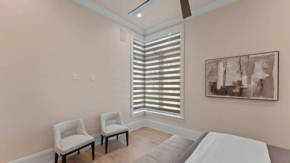 Zero Corner Bedroom Open Opaque by EV Blinds custom window treatments